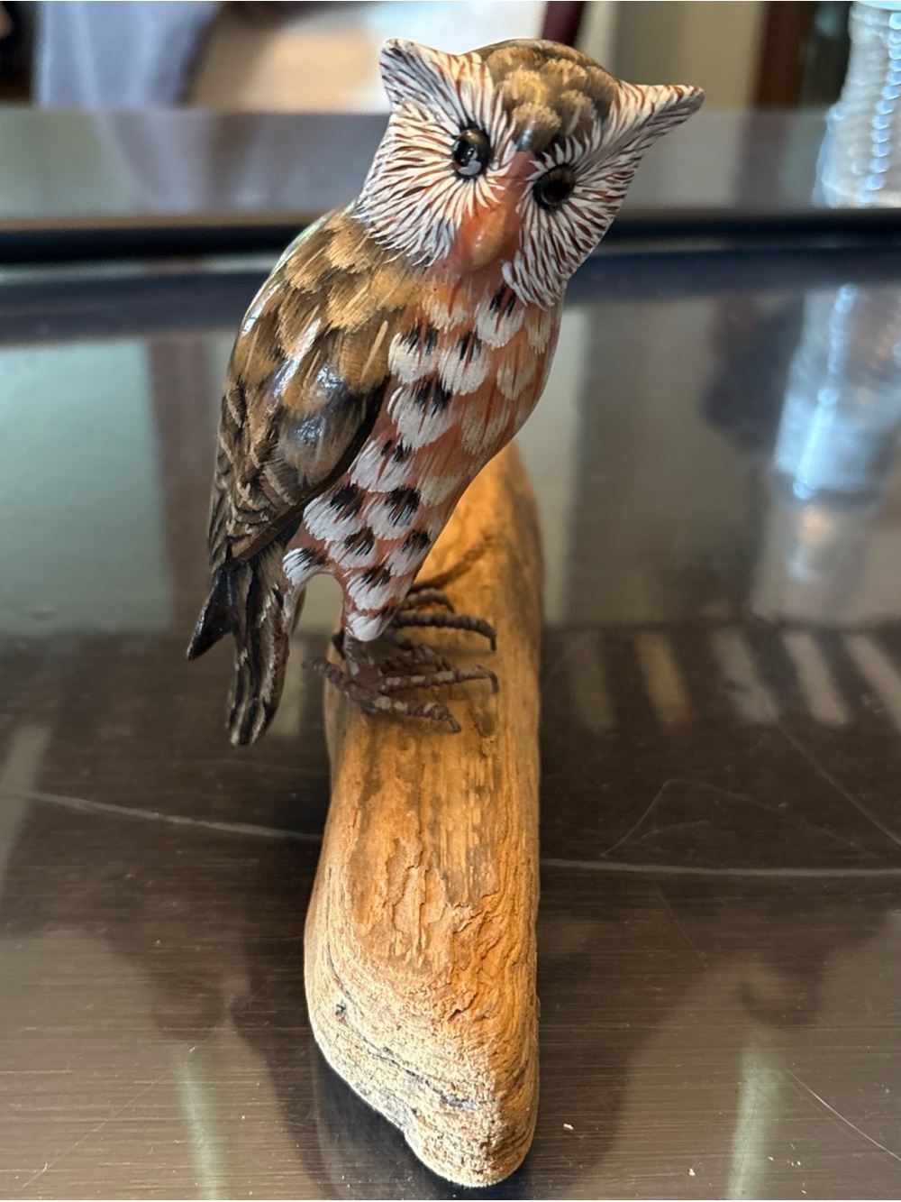 Decorative Brown & White Owl and Perch